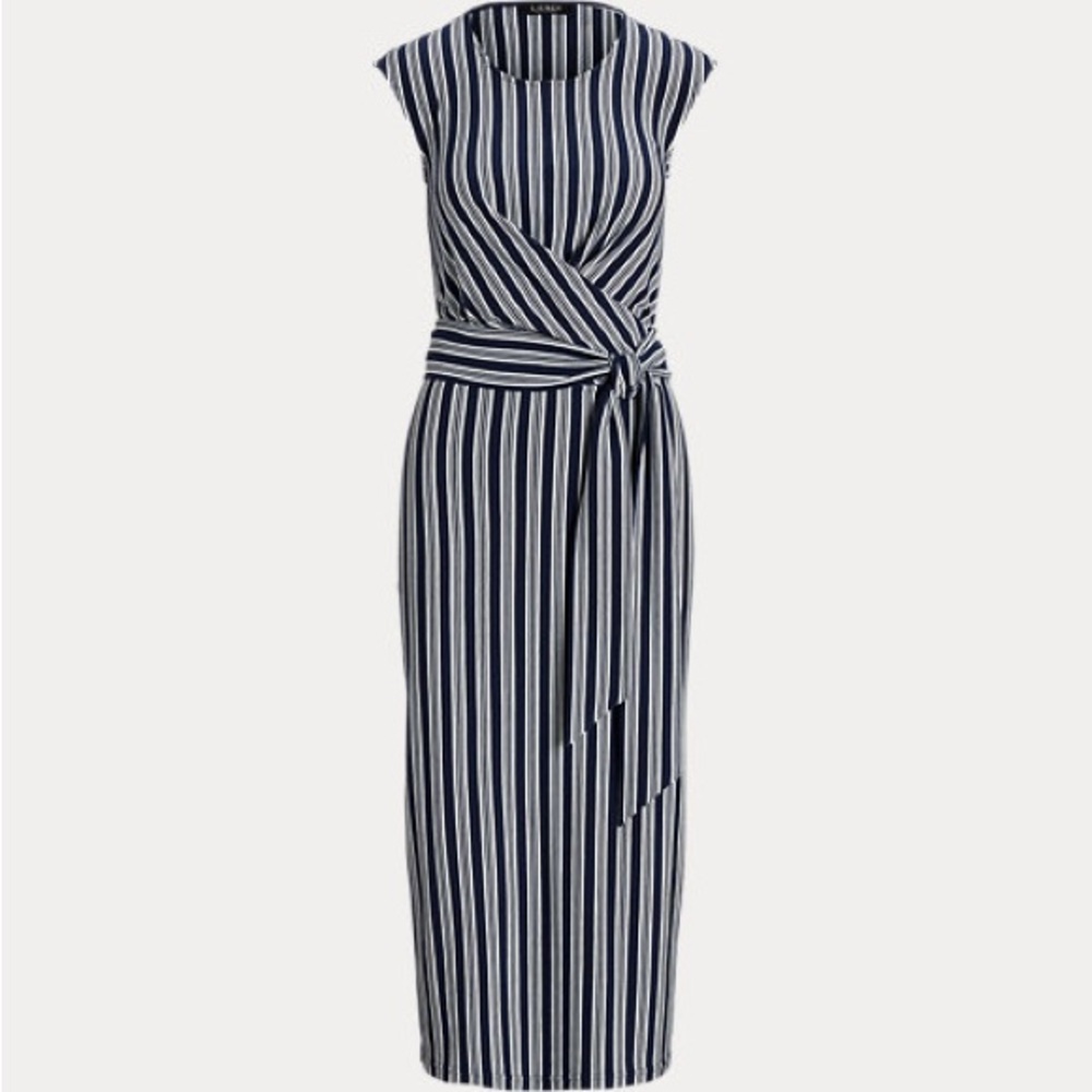 Striped Belted Jersey Dress - Picture 2 of 6